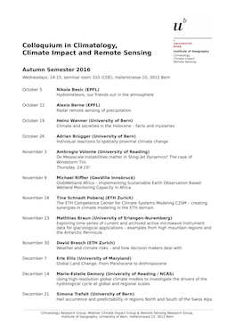 Vorschau auf das Kolloquium der Klimatologie, Klimafolgen und Fernerkundung für HS2016