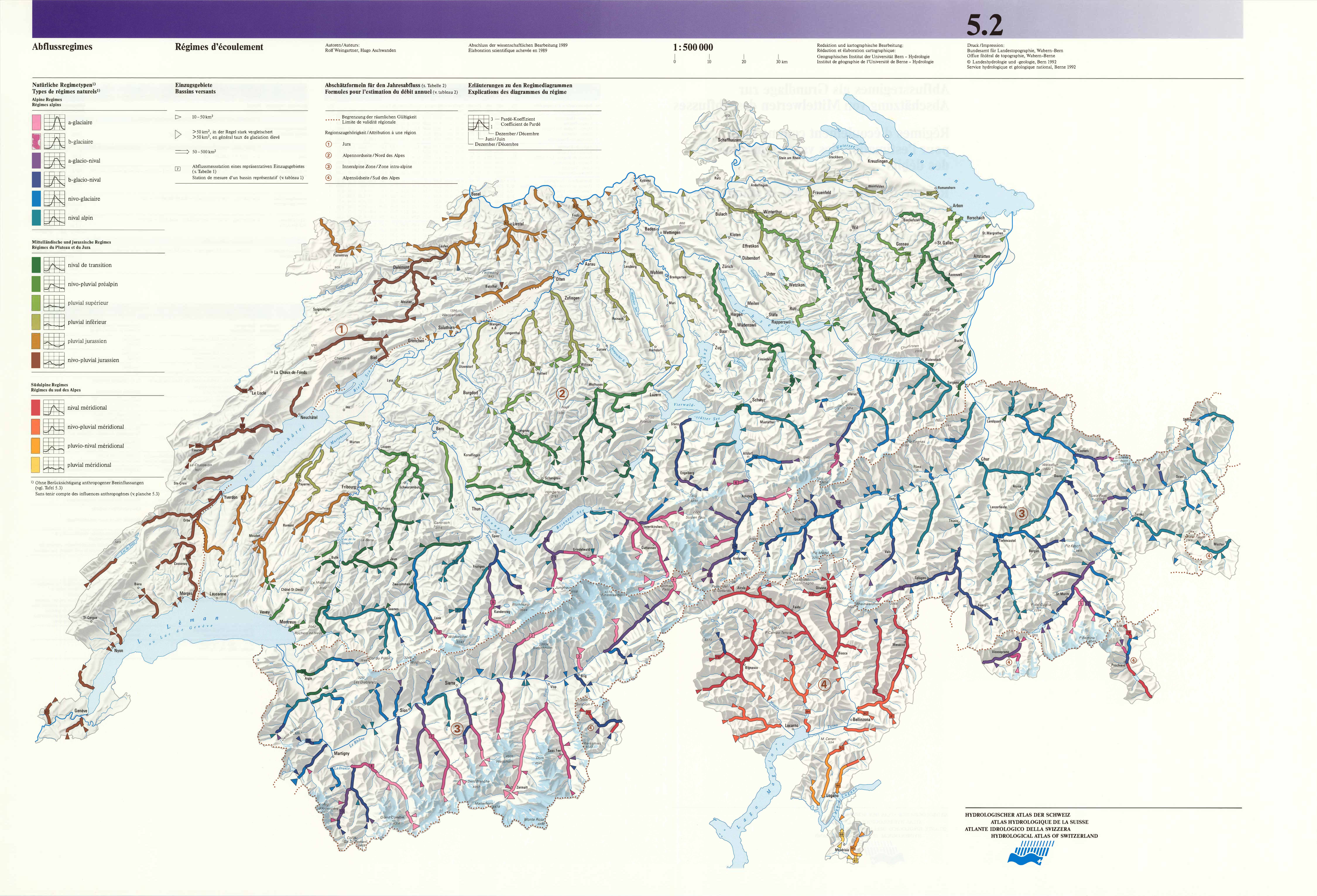 Abflussregimes als Grundlage zur Abschätzung von Mittelwerten des Abflusses, Hydrologischer Atlas der Schweiz - Tafel 5.2
