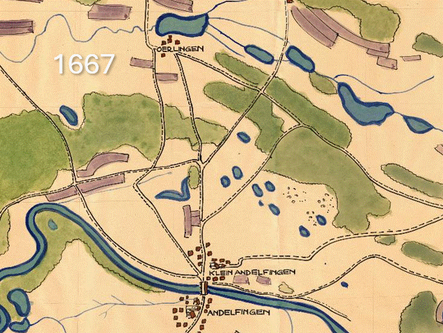 Kartenanimation - Entwicklung der Gegend von Andelfingen 1667 / 1882