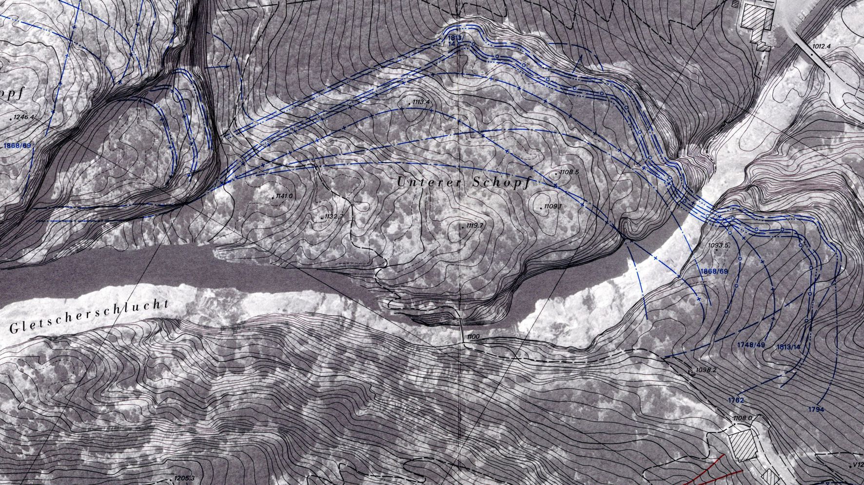 Ausschnitt aus der Karte "Vorfeld des Unteren Grindelwaldgletschers"