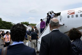 Deportation flight. Plane on the tarmac