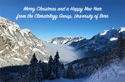 Merry Christmas and a Happy New Year from the Climatology Group, University of Bern (picture of an inversion situation in a snowy landscape)