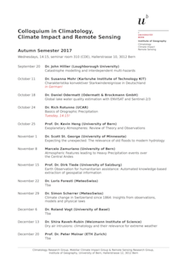 Vorschau auf das Kolloquium der Klimatologie, Klimafolgen und Fernerkundung für HS2017