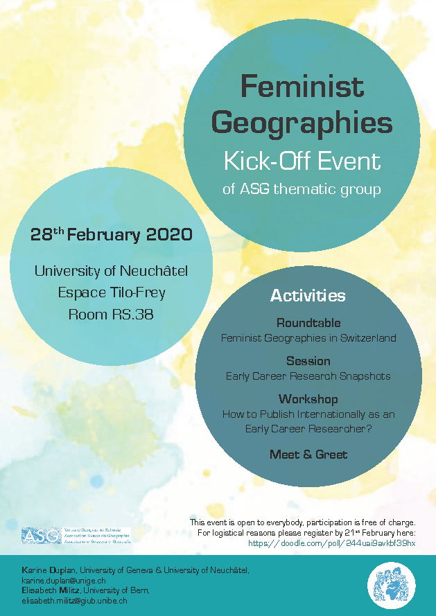 Flyer of the event (blue dots on a yellow background)