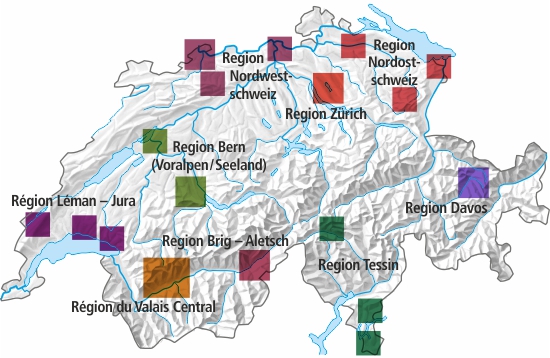 Schweizerkarte mit hydrologischen Exkursionsführern