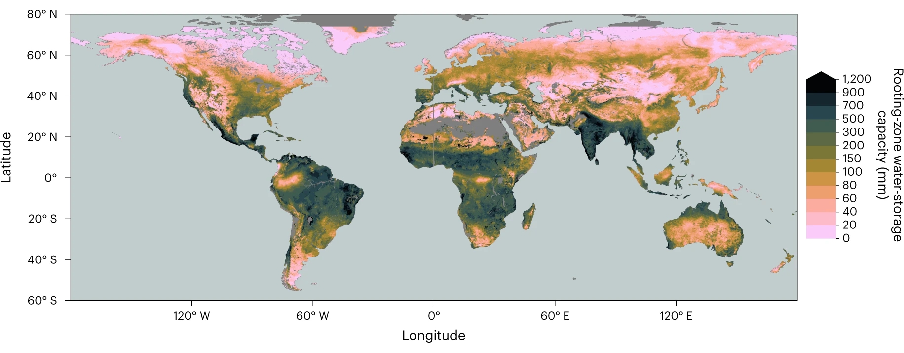 Rooting-zone water-storage capacity from the water mass balance