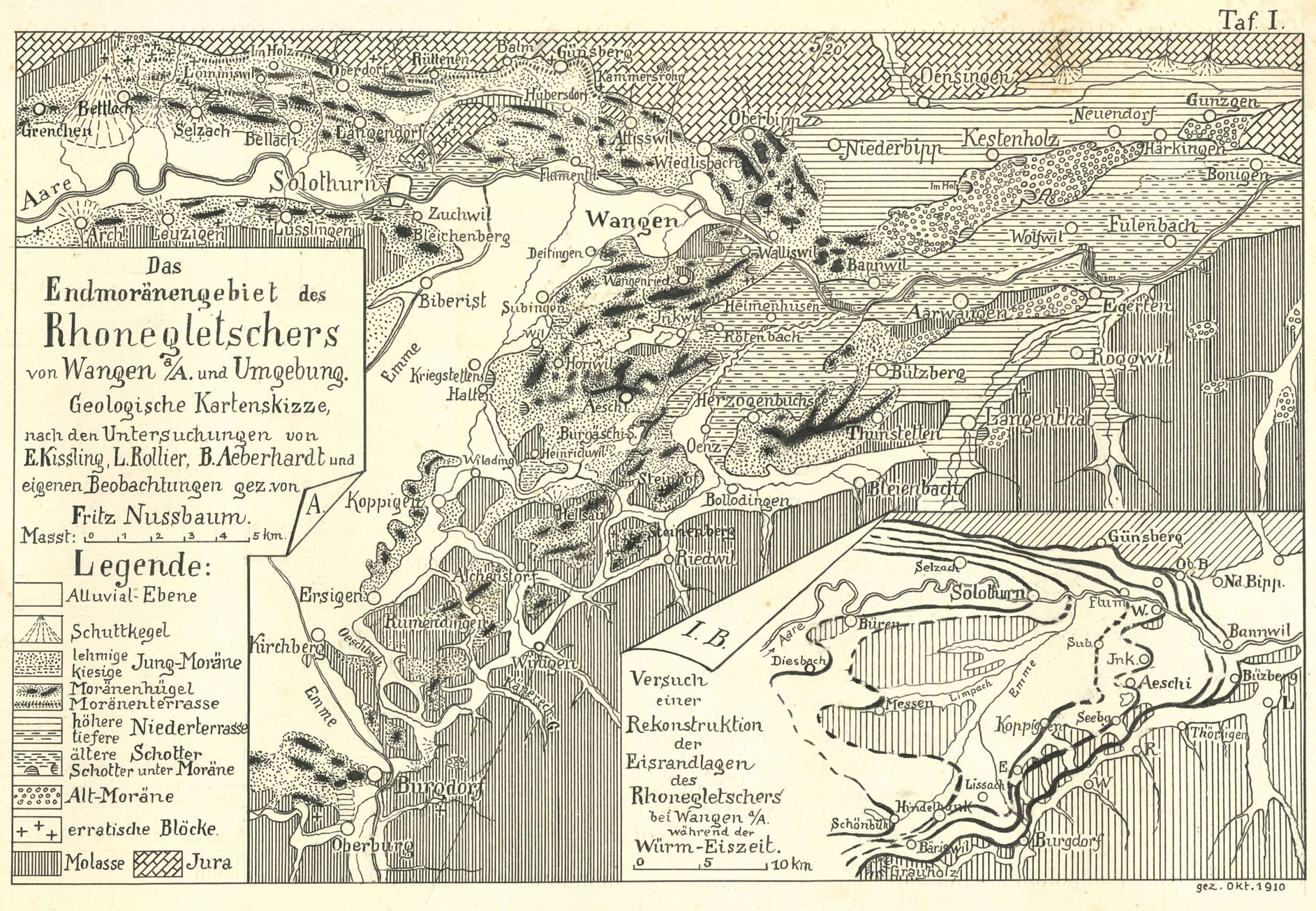 Karte: Das Endmoränengebiet des Rhonegletschers von Wangen a. A.