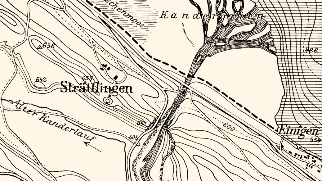 Ausschnitt aus der Karte "Der seit 1714 entstandene Kanderdurchbruch und das neue Kanderdelta"