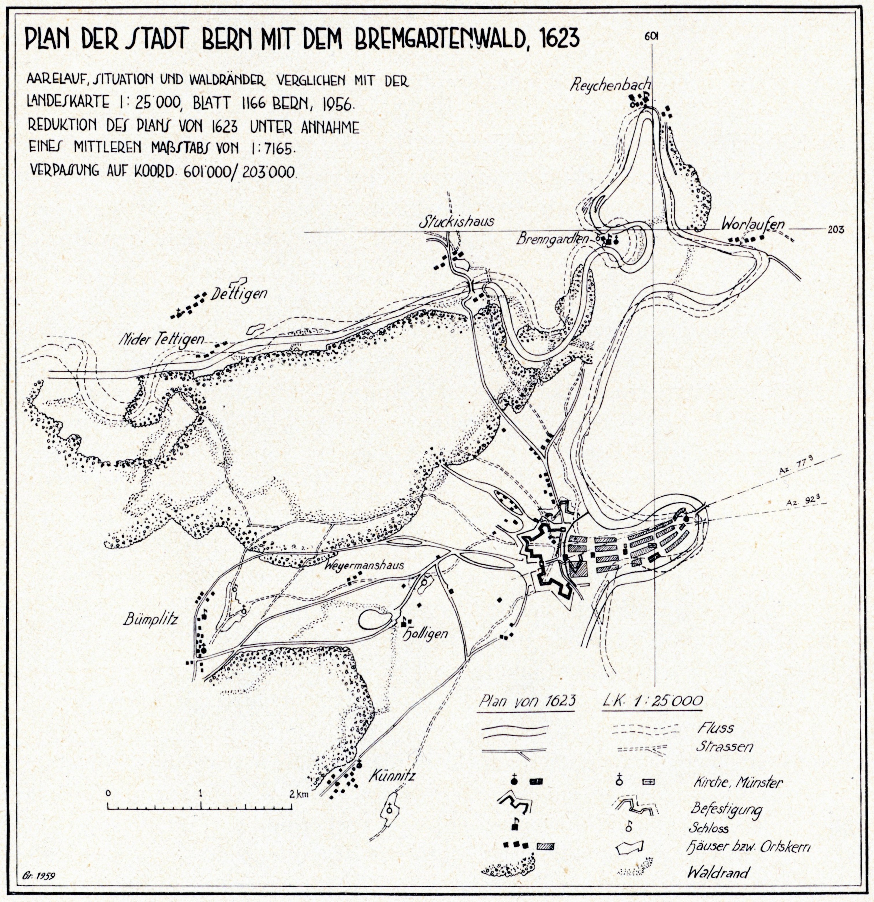 Plan der Stadt Bern mit dem Bremgartenwald