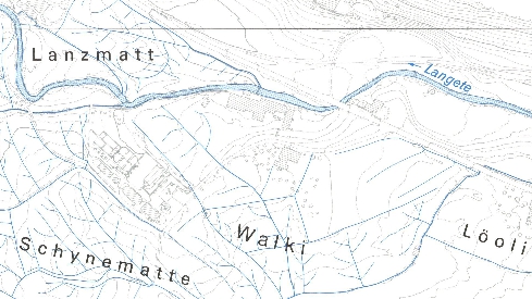 Ausschnitt aus Blatt 6 Wiesenbewässerungssysteme im Langetental