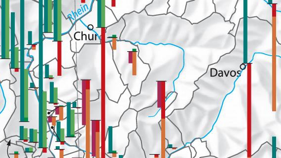 Section from the map In- and out-migration, Canton of Grisons, 2000–2012