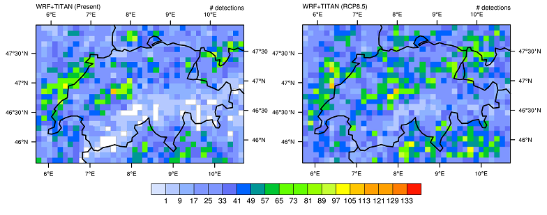 Plot showing number of storm cells detected per 10 km2