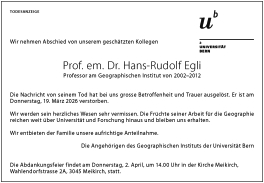 Todesanzeige Hansruedi Egli